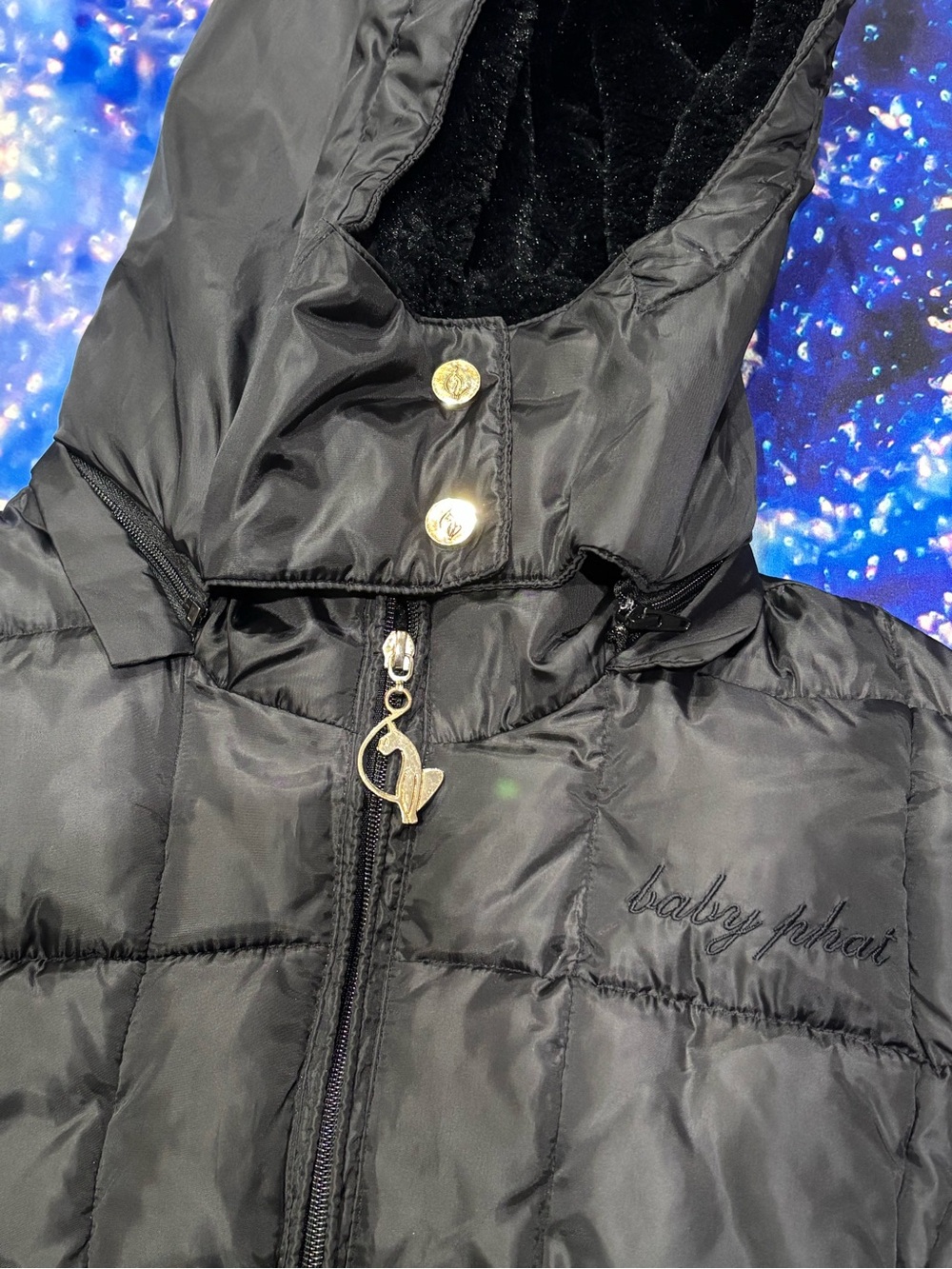 Baby Phat Black Quilted Puffer Jacket with Hood